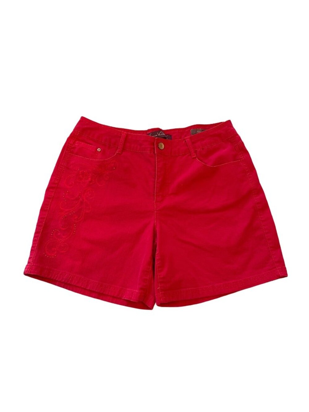 Gloria Vanderbilt Women's Shorts 12 Red 5 Pocket Embroidery and Rhinestones